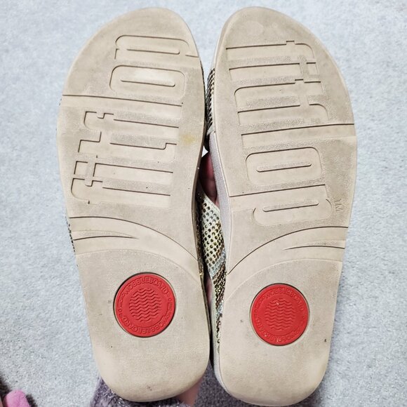 FITFLOP Slip-On Sequin Strobe Slide Sandals Stretch Beach Gold Silver Women's 11 - Picture 7 of 11